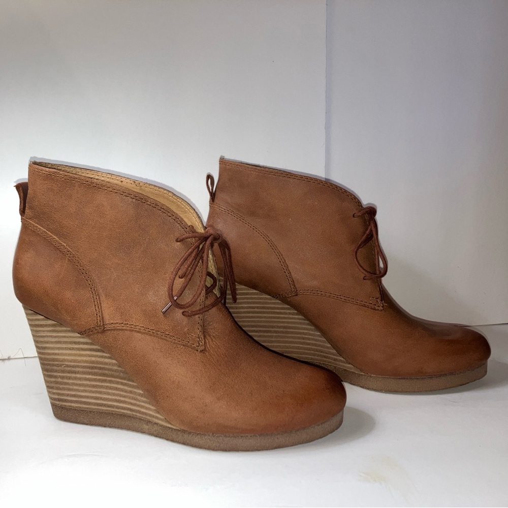 Lucky Brand Leather Taheeti Lace Up Wedge Booties